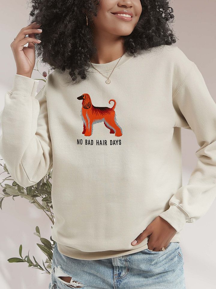 No Bad Hair Days Sweatshirt (Embroidered) of an Afghan Hound(Red) product image (2)