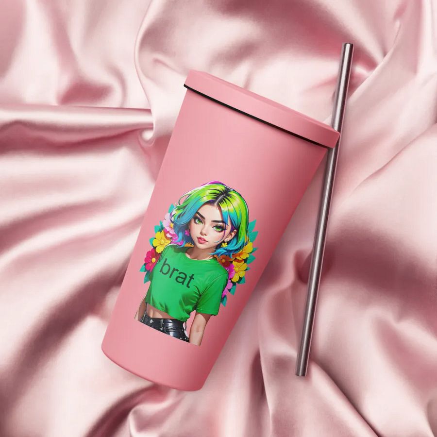 Brat 20 oz Tumbler Cup - Pink - Insulated Tumbler with a Straw v1 product image (4)