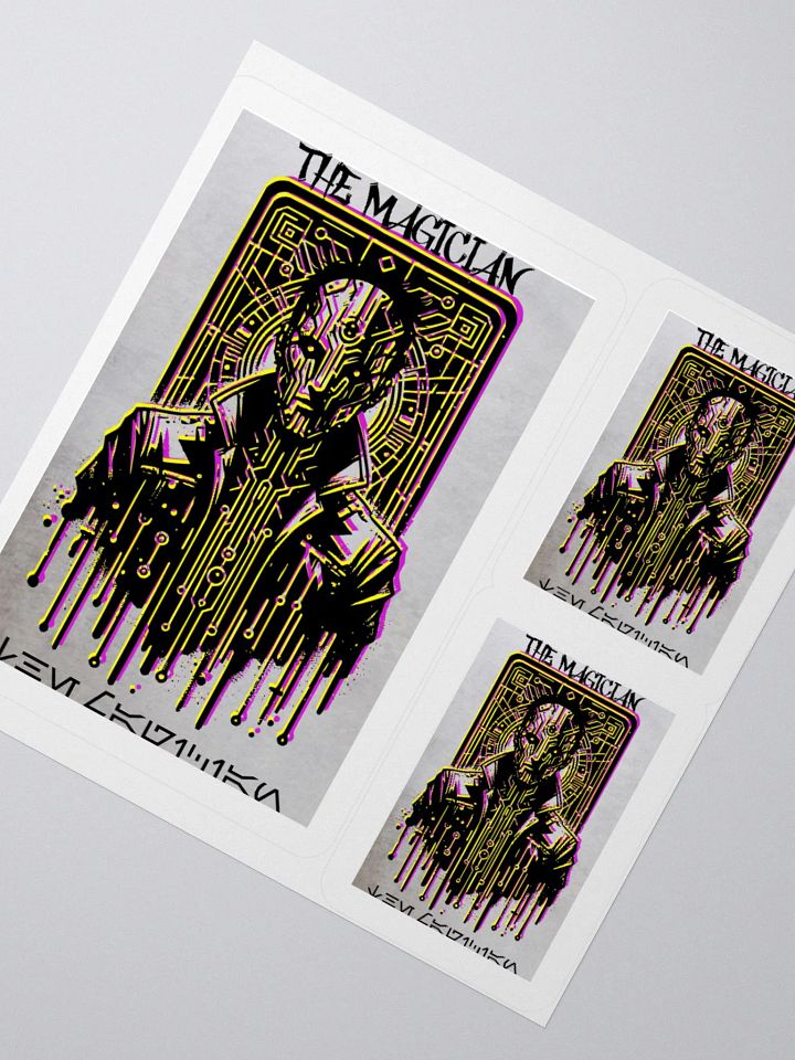 Cyberpunk Tarot Sticker – "The Magician" Card Cybernetic Character in Leather Coat – Futuristic Graffiti Stencil Art Vinyl Decal product image (2)