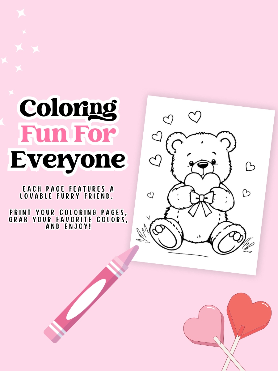 VALENTINE BEAR COLORING PAGES product image (2)