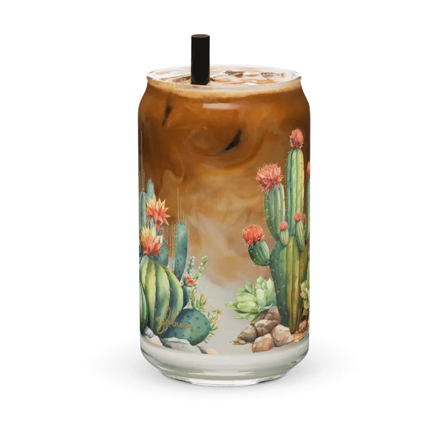 Desert Bloom: A Tale of Resilience Glass Can | 16 oz Friendship Blossoms Drinkware product image (11)