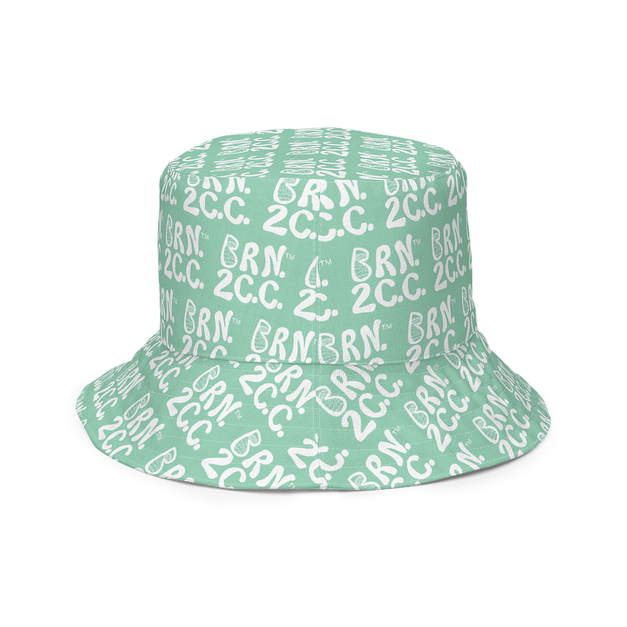 Adults Unisex | Reversible Bucket Hat | BOURNE to Cape Cod™ x BRN.2C.C.™ All-Over Logo Print | Coastal Style Sun Hat | Vista Blue Green & White product image (4)