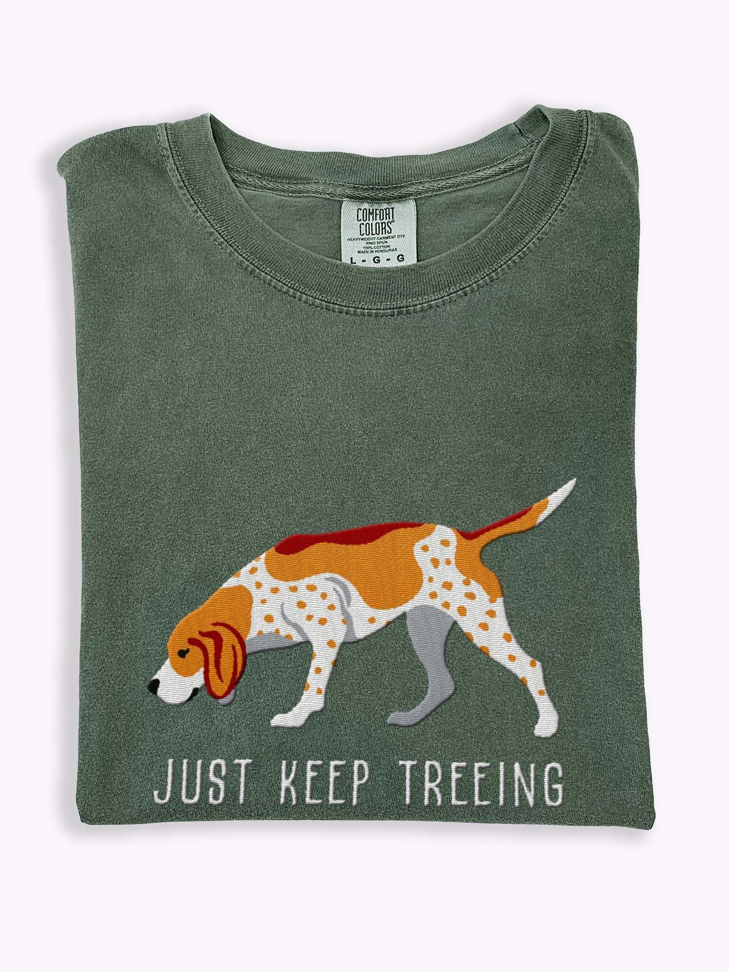 Just Keep Treeing T-Shirt(Embroidered) of a Redtick Coonhound product image (1)