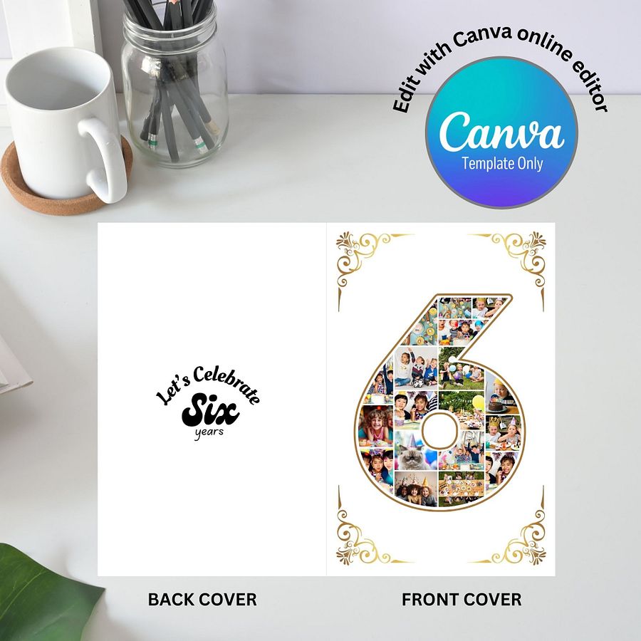 Six Year Celebration Card Photo Collage Canva Template product image (5)