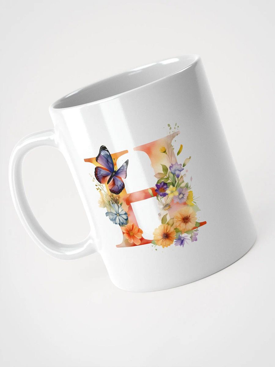 Letter H Monogram Floral Fantasy White Glossy Mug product image (8)