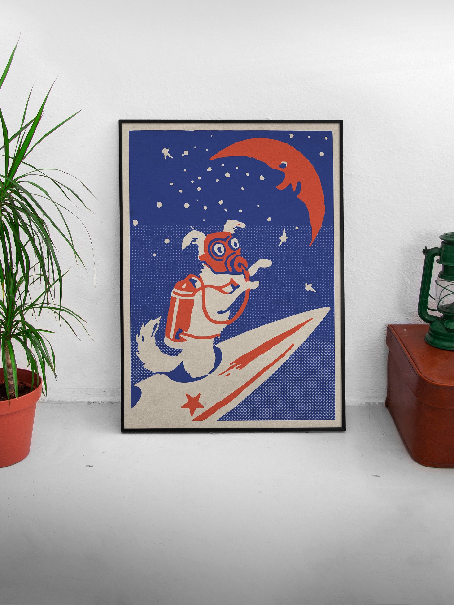 Laika, first space dog, USSR 1950s — Soviet vintage space art poster, soviet retro poster product image (2)
