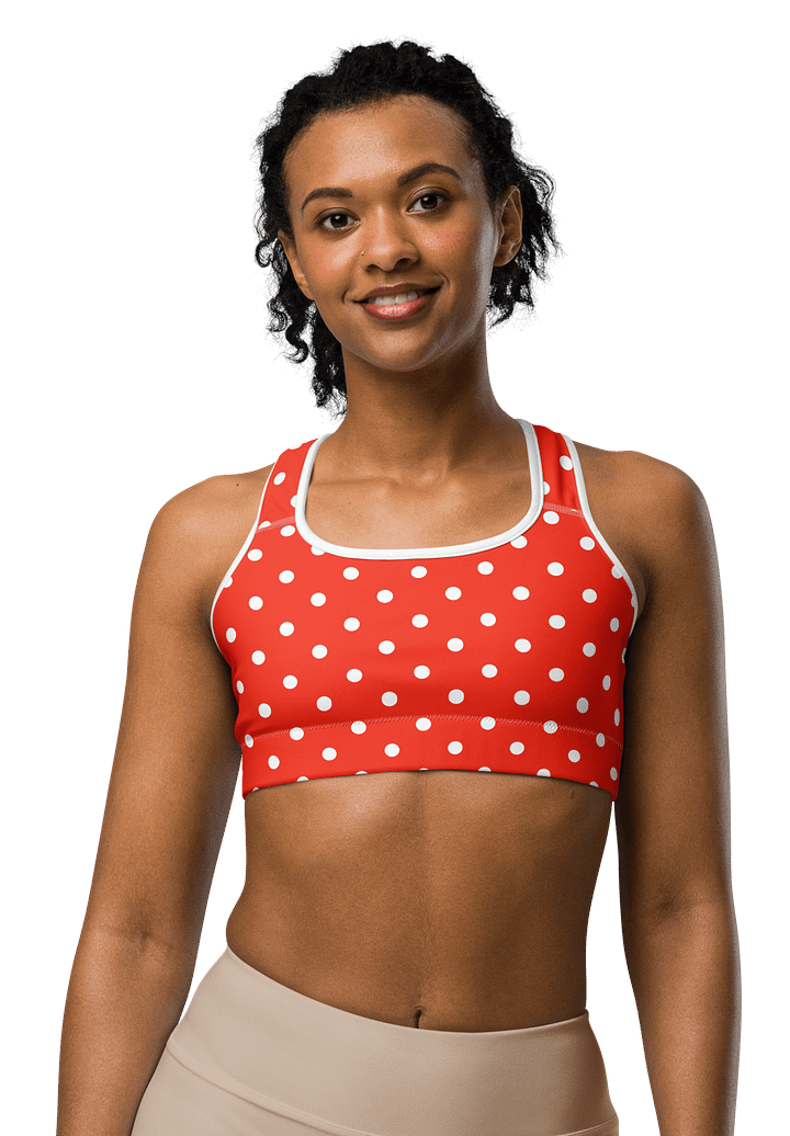 White Polka Dots on Red Sports Bra product image (2)