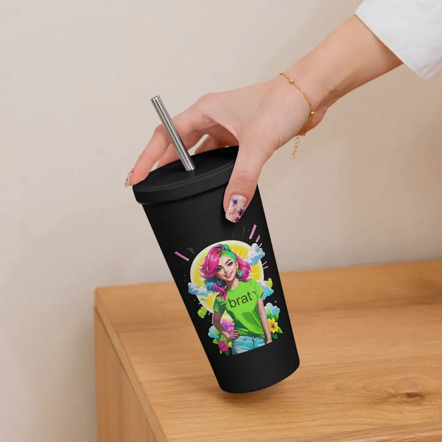 Brat 20 oz Tumbler Cup - Black - Insulated Tumbler with a Straw v5 product image (6)