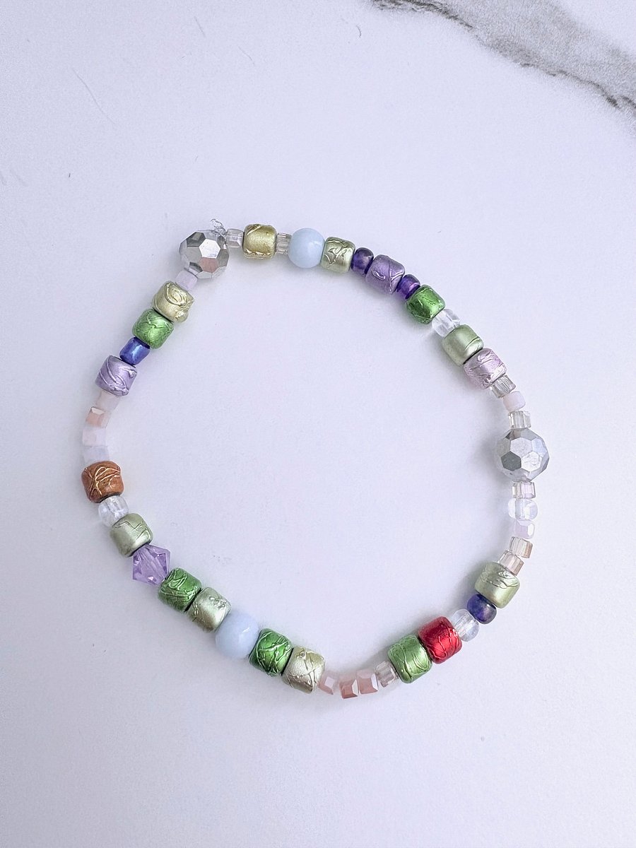 Iridescent Glow | Pearlescent & Mirrored Beaded Bracelet | Handmade 7.5" Stretch Bracelet | Coastal Charm Jewelry by Monique Faella Designs™ | MFD-00056 product image (1)