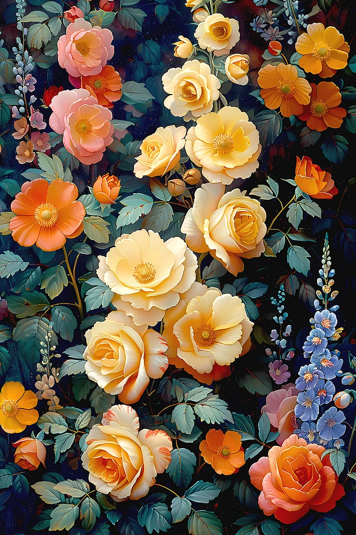 Sunset Hues Rose Garden Poster: Vivid Botanical Art for Elegant Interiors Matte Poster product image (1)