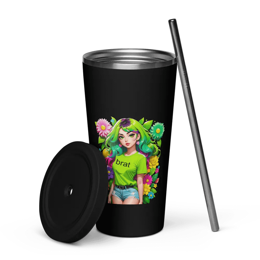 Brat 20 oz Tumbler Cup - Black - Insulated Tumbler with a Straw v4 product image (7)