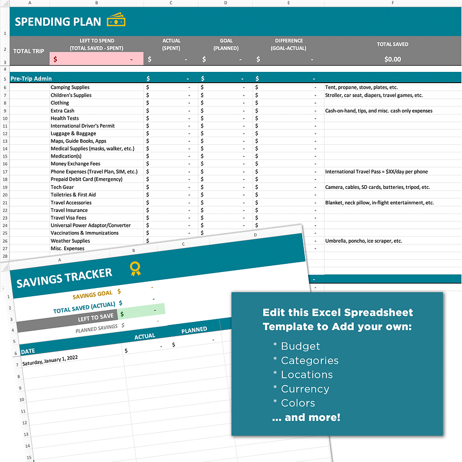 Travel Budget & Savings Spreadsheet Template product image (5)
