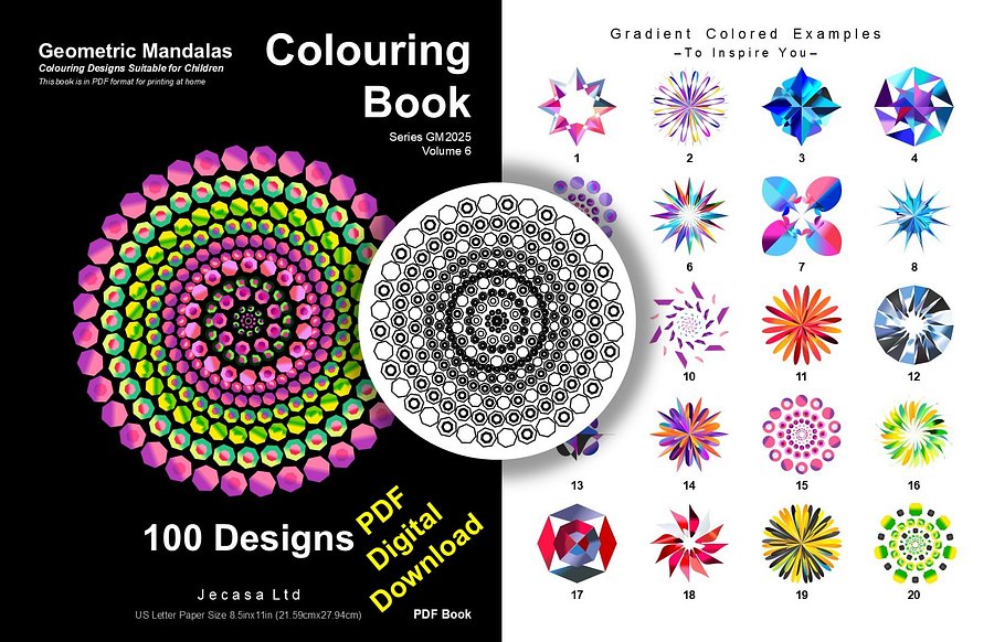 100 Geometric Mandala Coloring Pages | PDF | Digital File | Series GM2025 Vol. 6 product image (1)