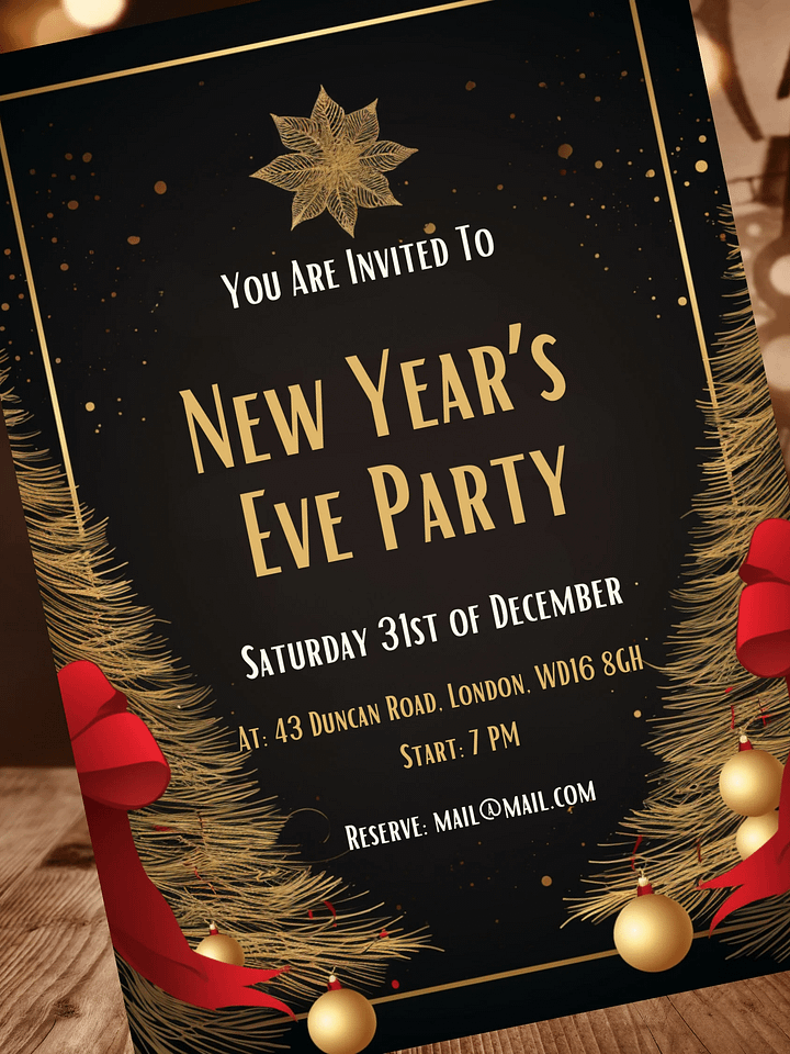 New Year's Eve Red and Gold Party Invitation | Editable in Canva | New Years Party Printable Template | Holiday Invitation | Canva Edit product image (2)