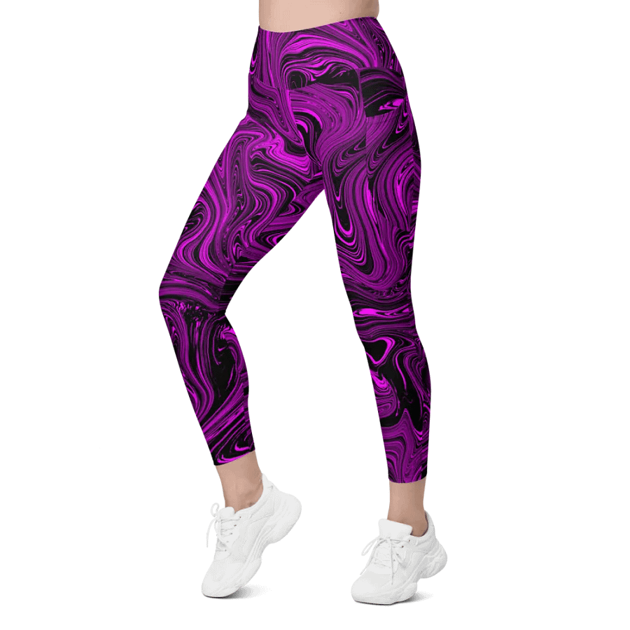Leggings with Pockets - Purple and Black Fluid Swirls product image (3)