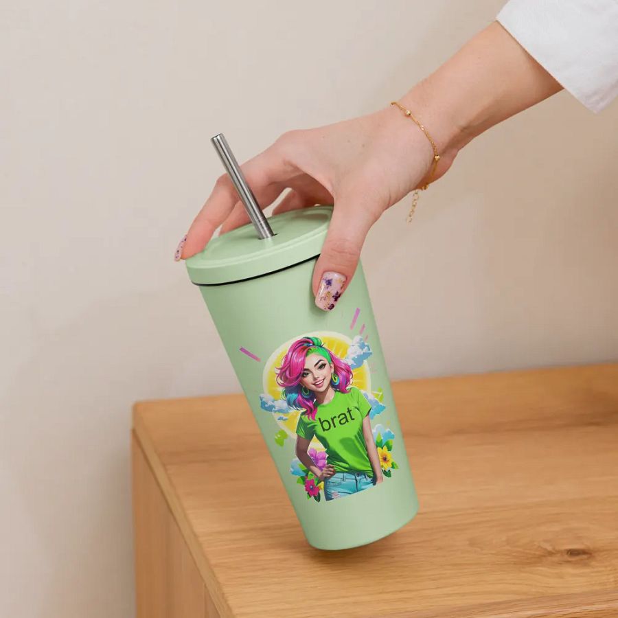 Brat 20 oz Tumbler Cup - Mint - Insulated Tumbler with a Straw v5 product image (6)