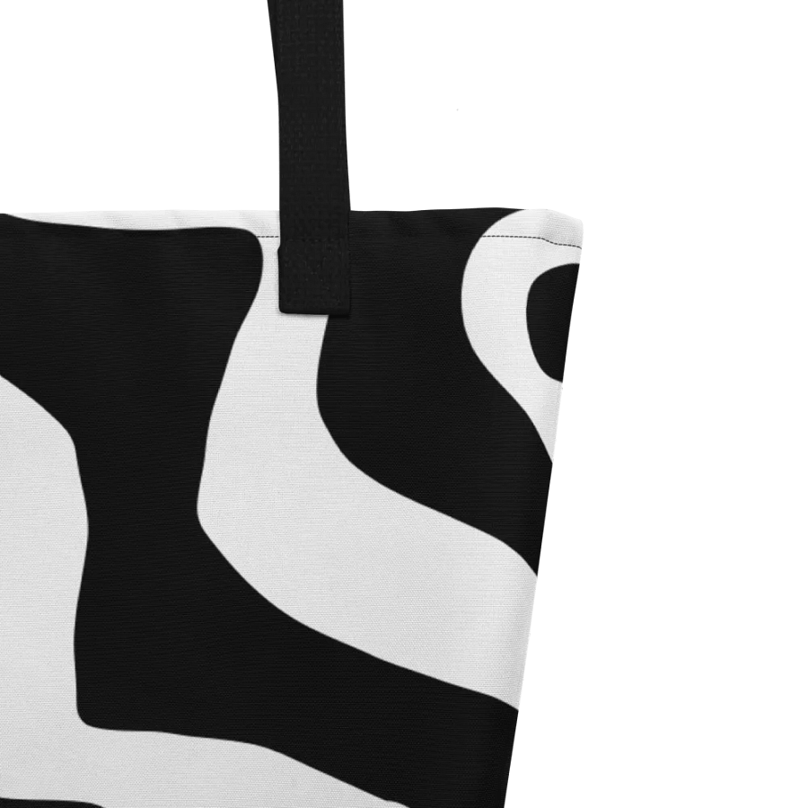 All-Over Print Large Tote Bag w/ Pocket - Black and White Wave Design product image (9)
