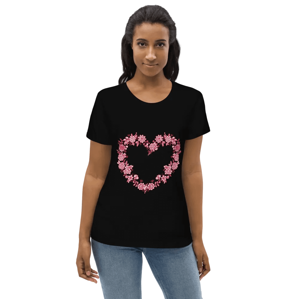 Red Floral Heart Women's Fitted Eco Tee product image (4)