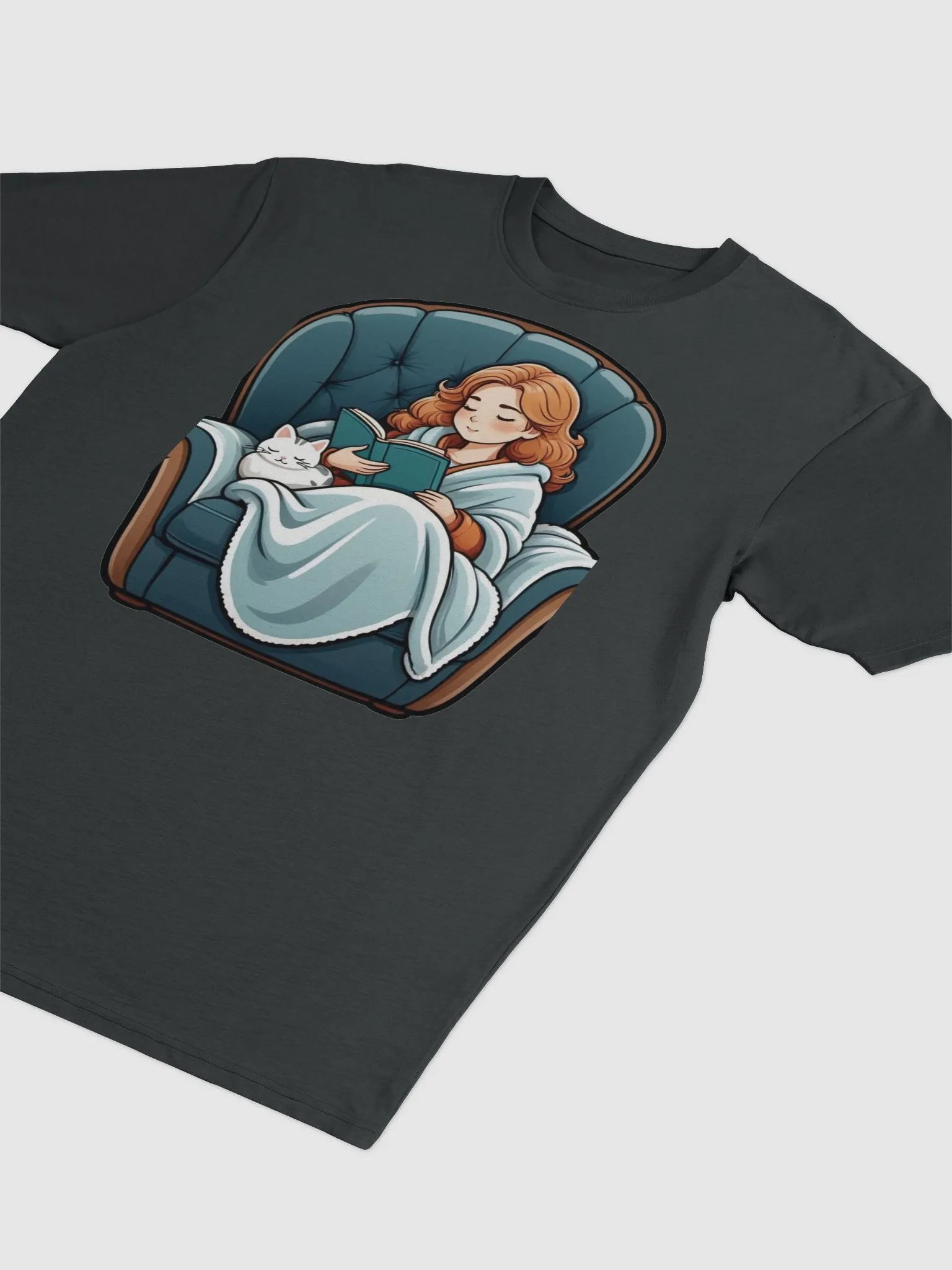 Purrfectly Bookish Cartoon Illustration Premium Tee product image (3)