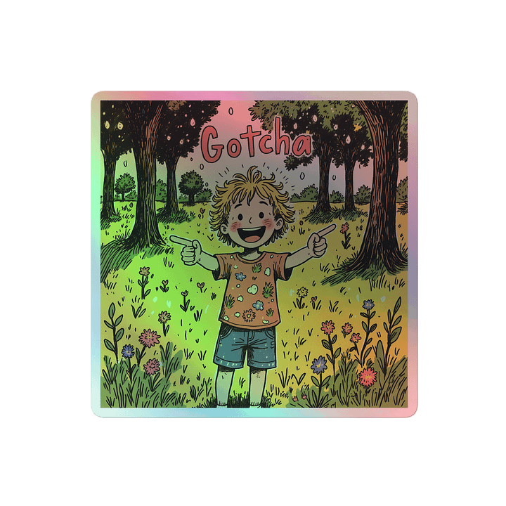 Gotcha! Playful Child – Whimsical Forest Holographic Sticker product image (2)