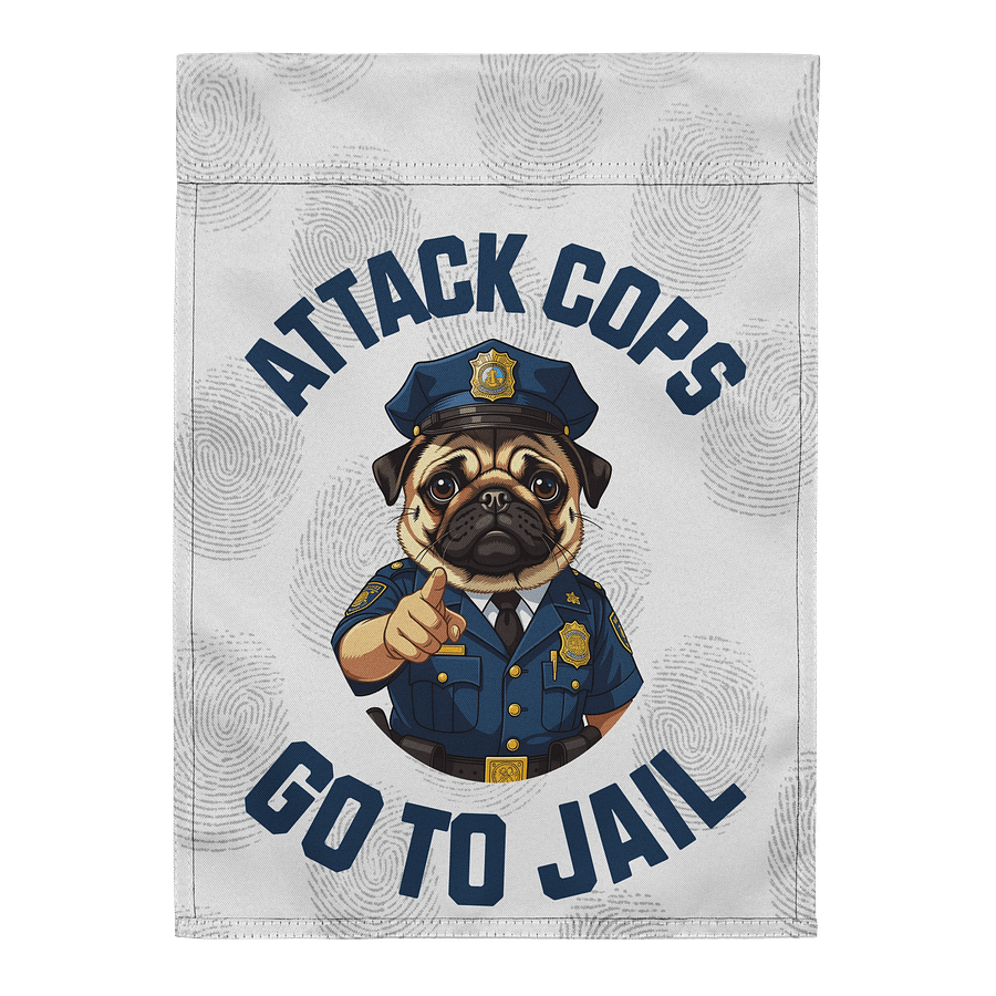 "Attack Cops Go to Jail" - garden flag for supporting our police - blue type product image (3)