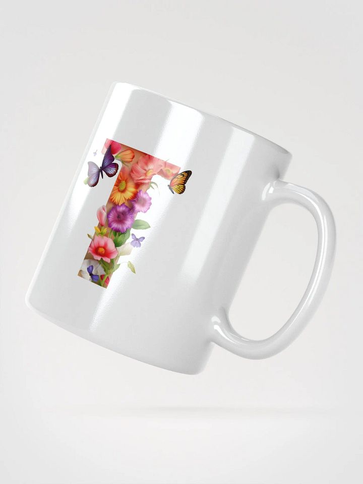 Letter T Monogram Floral Fantasy White Glossy Mug product image (6)