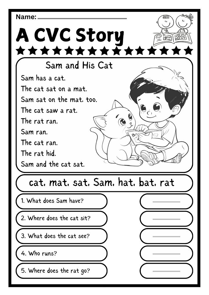 short story with cvc pattern worksheet for kindergarten pdf product image (1)