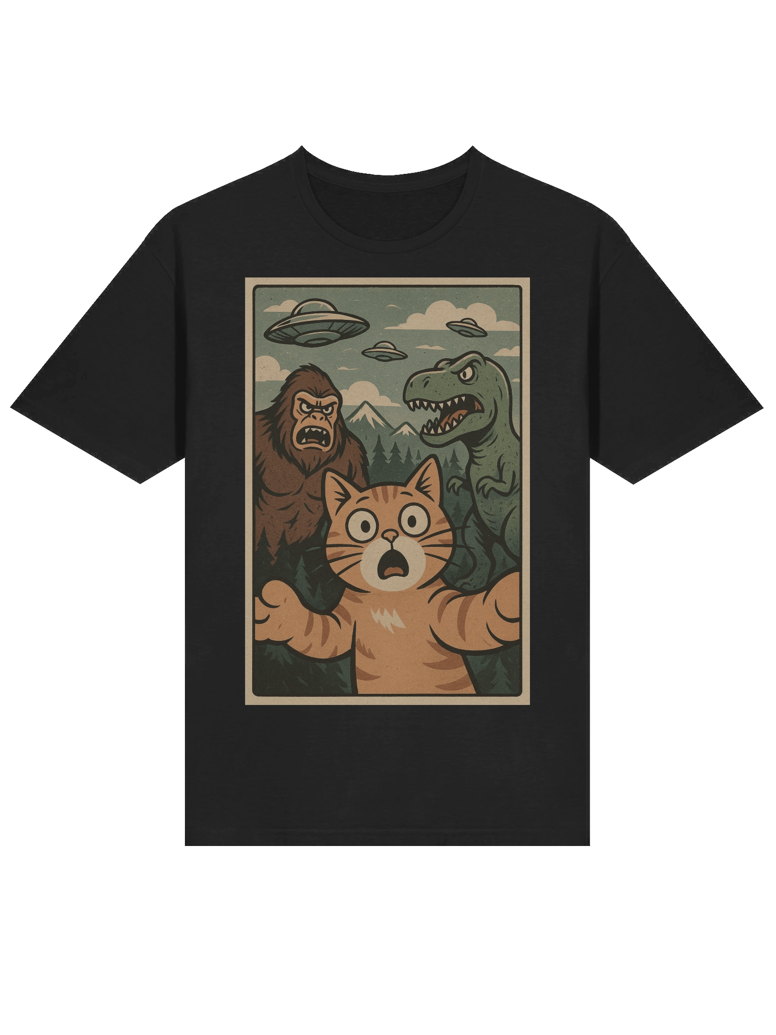 Surprised Cat UFO T-Rex Bigfoot T-Shirt product image (3)