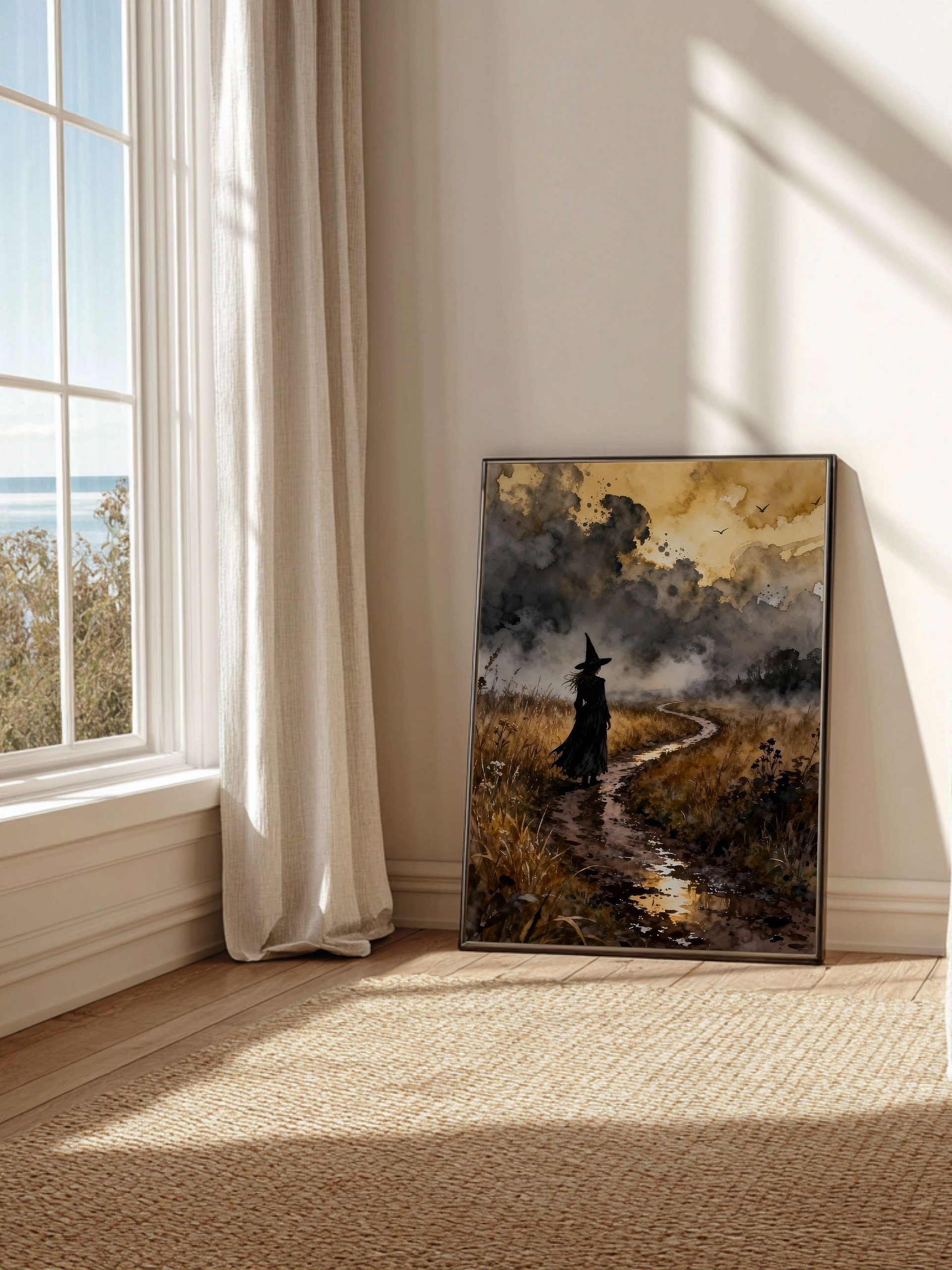 Moody Witch Watercolor Wall Art | Dark Forest Path Printable Art | Multiple Sizes | Instant Download product image (7)