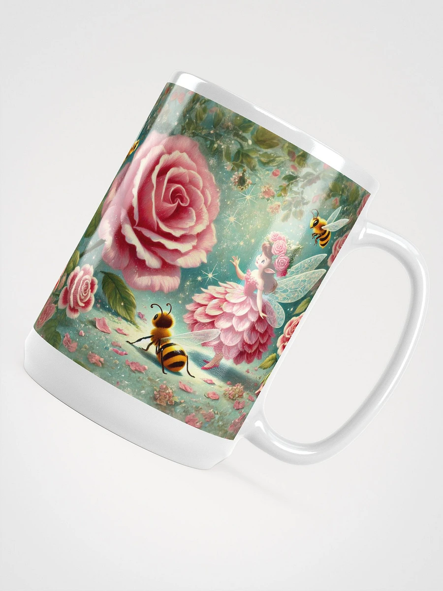 Pink Rose Fairy and Bees Glossy White Mug product image (4)