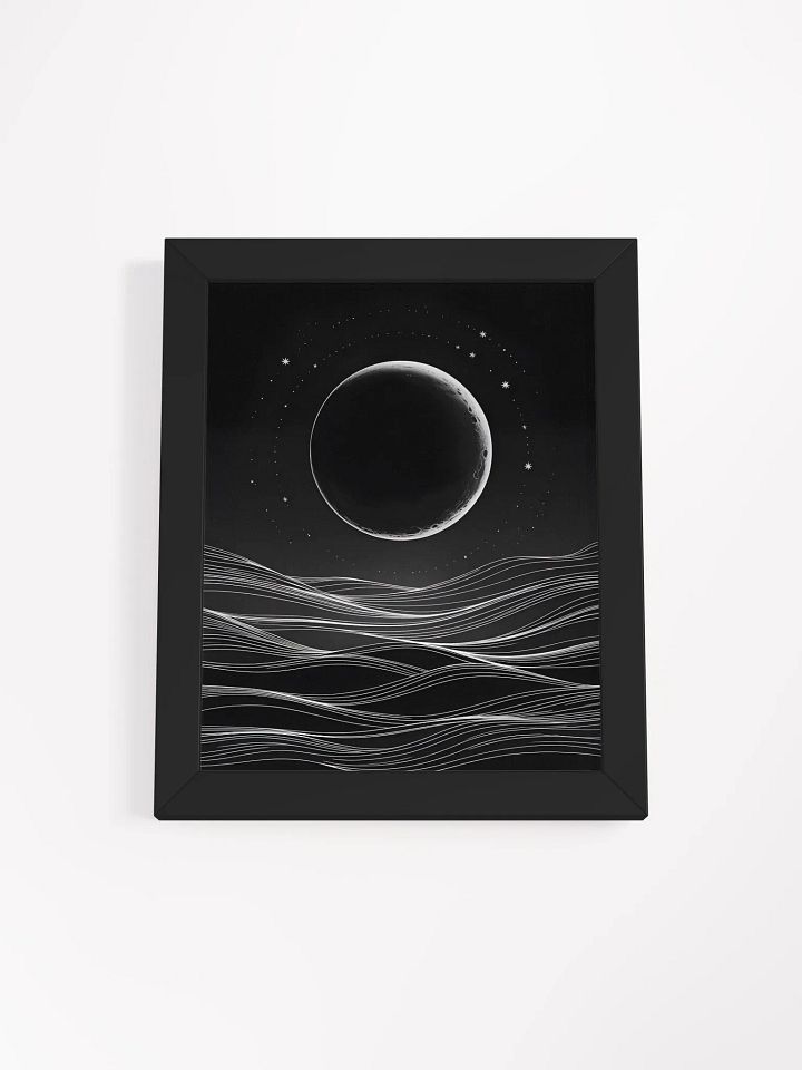 Crescent Moon Over Waves Framed Print | Minimalist Night Scene Wall Art product image (1)