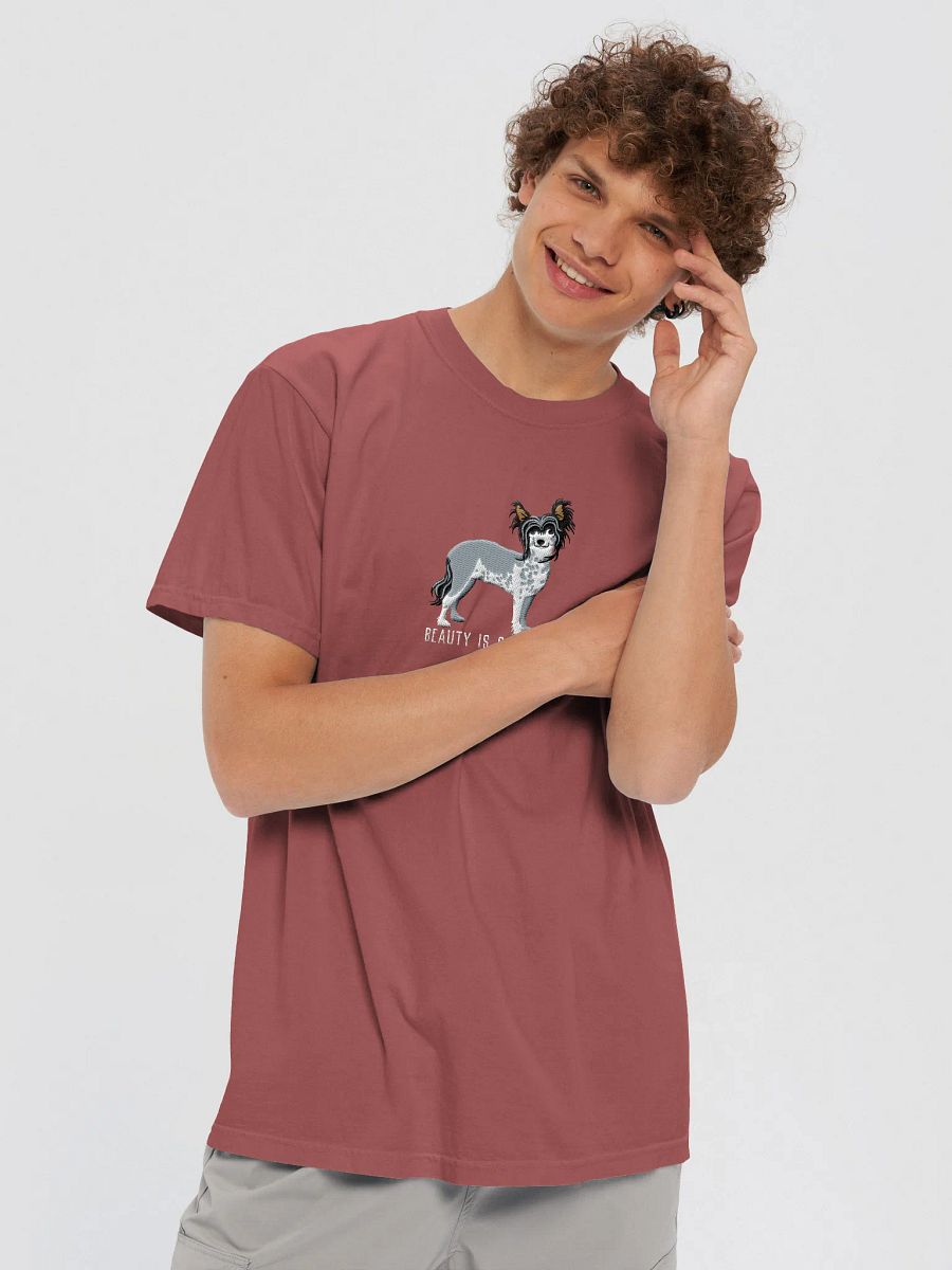 Beauty Is Skin Deep T-Shirt(Embroidered) of a Chinese Crested Dog(Black) product image (13)