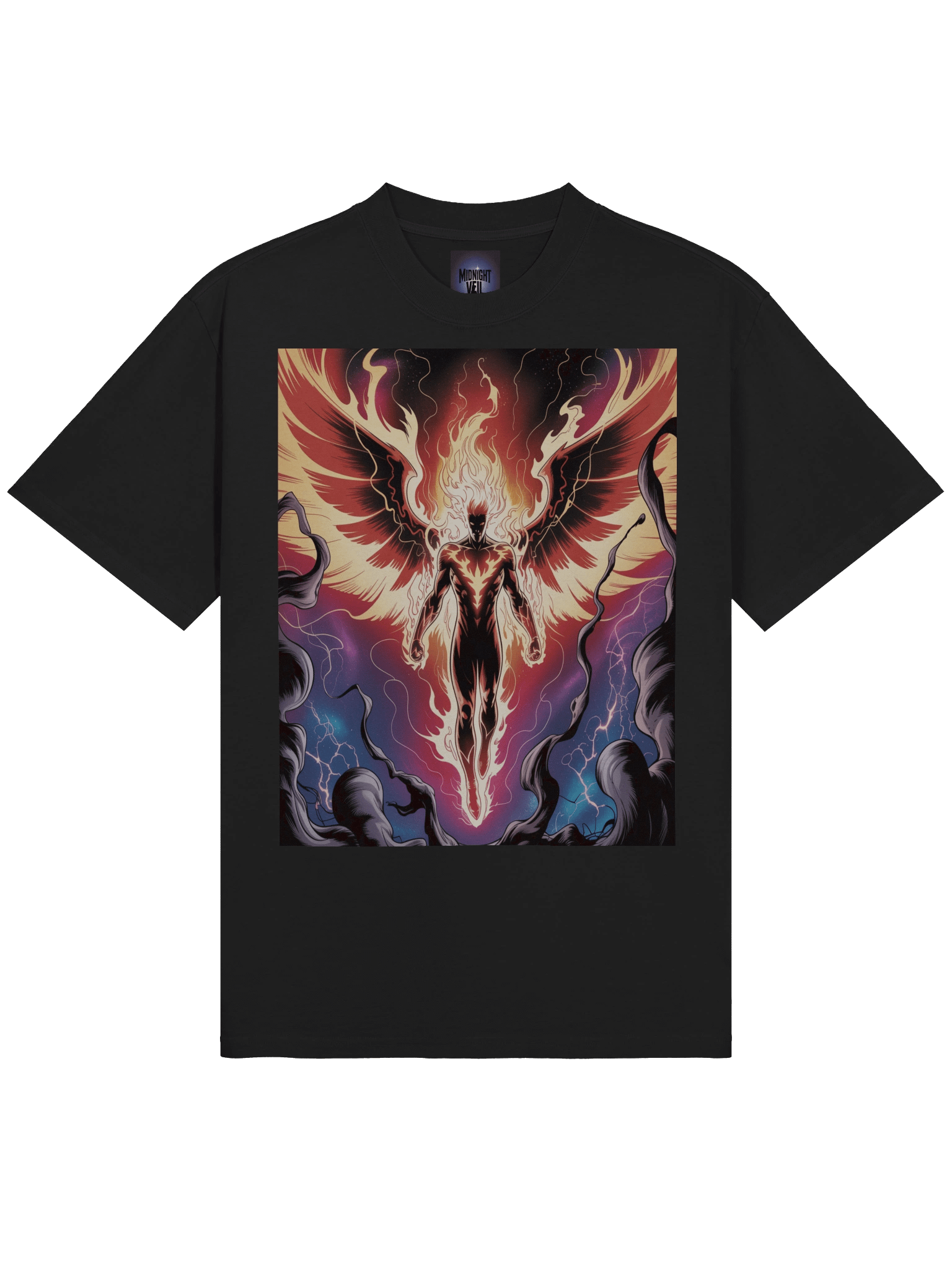 Dark Phoenix Celestial Inferno Oversized Faded T-Shirt – Flame Wing Fury product image (5)