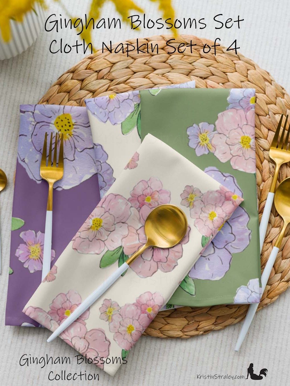 Gingham Blossoms Cloth Napkins Set of 4 product image (1)