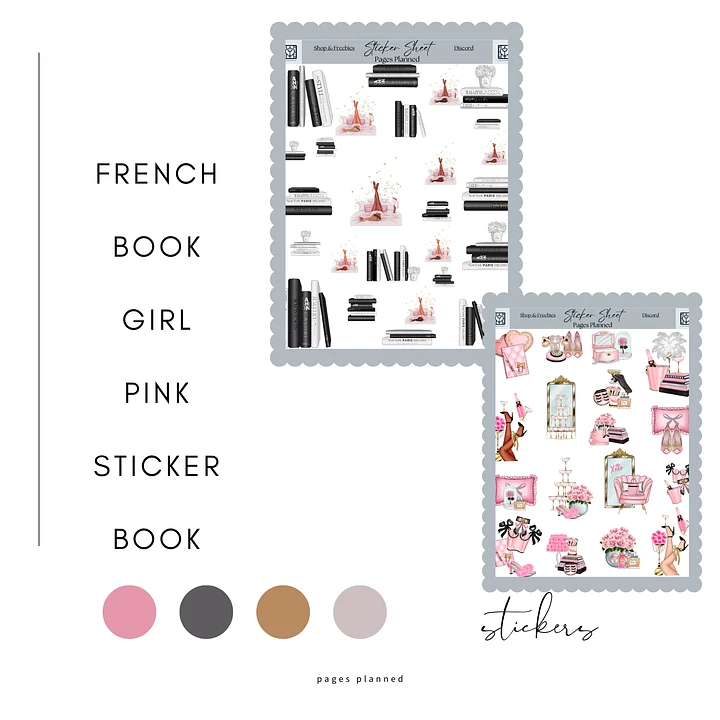 French Book Girl Pink and Floral Decorative Sticker Bundle for Goodnotes product image (1)