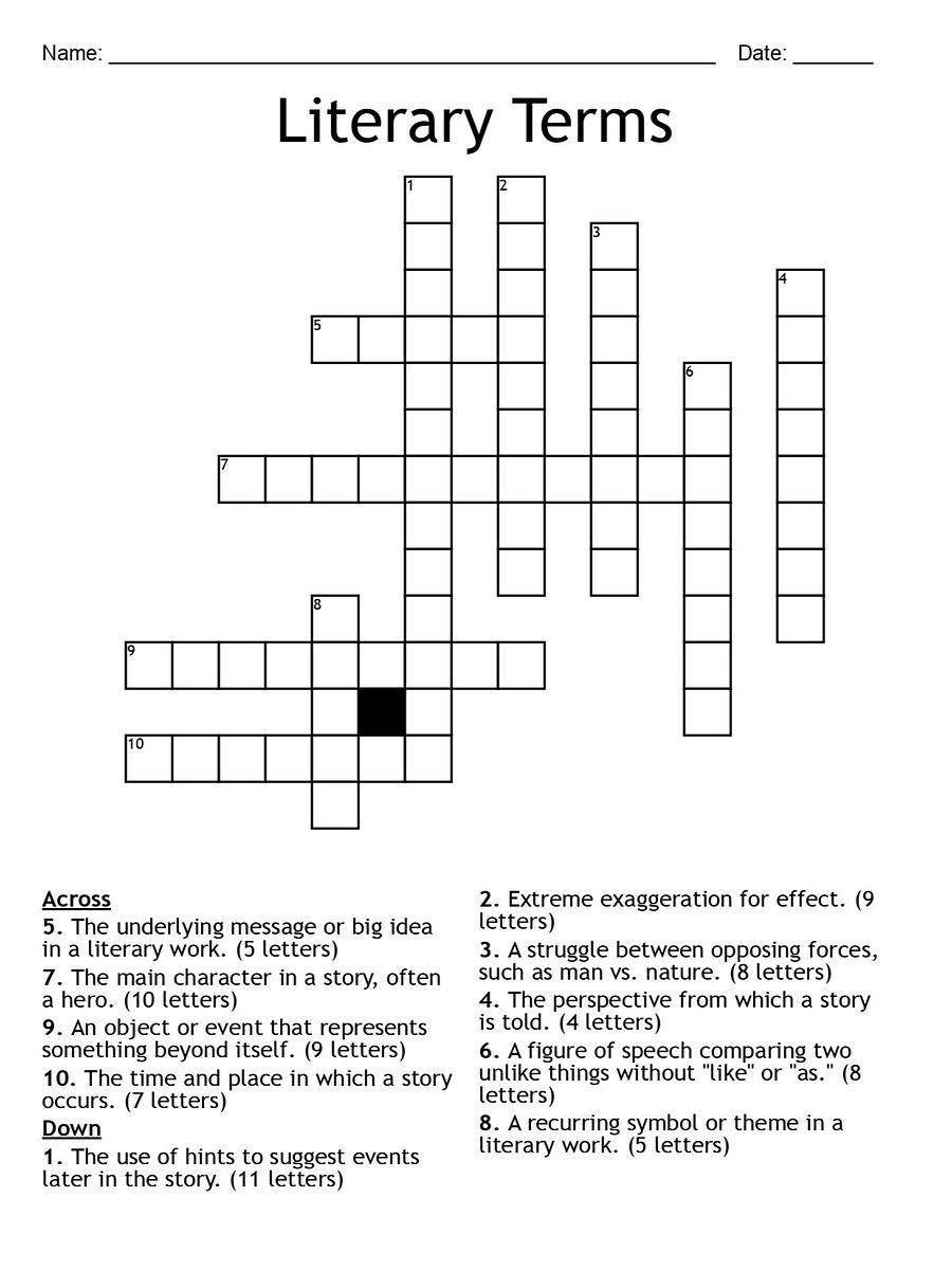 Printable Literary Terms Crossword Puzzle – Key Vocabulary Practice! product image (1)
