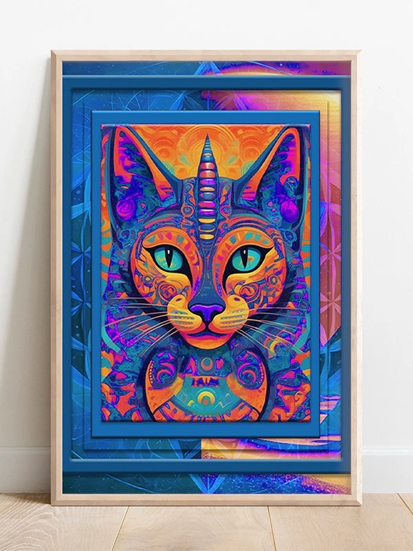 Space Cat Blue Orange Poster product image (4)