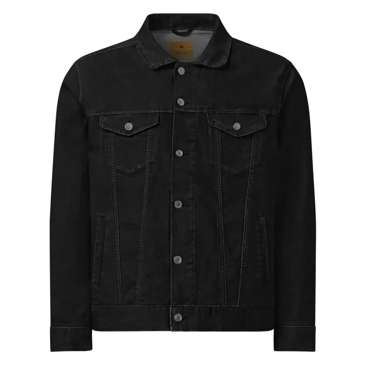 EXCLAIMING MENTALLY (black) embroidered denim jacket product image (1)