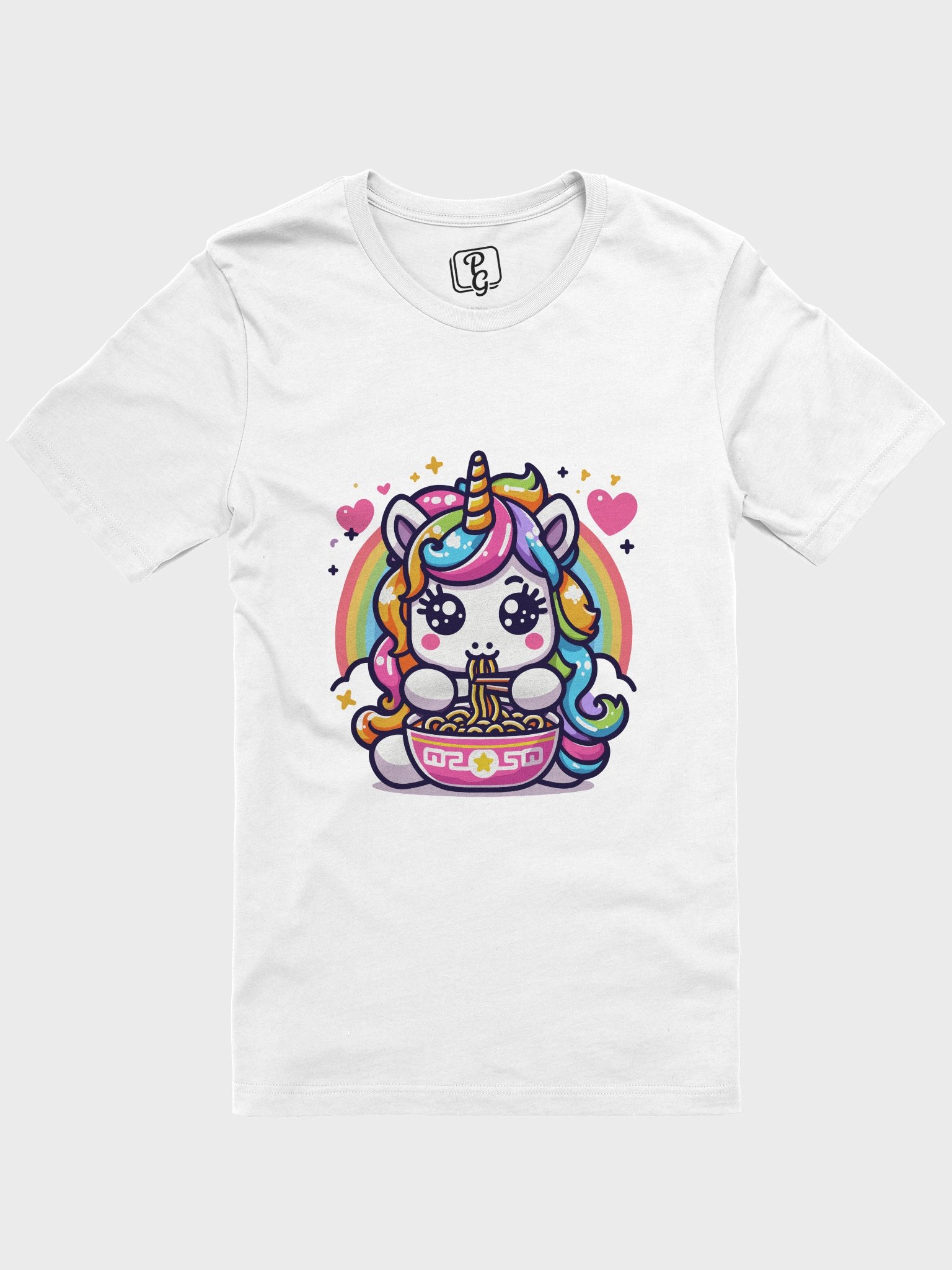 A cute Unicorn eating ramen noodles Triangular Spectrum Logo T-Shirt product image (1)