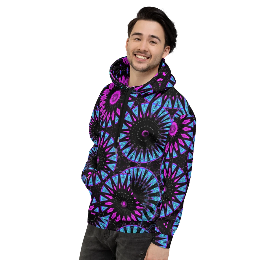 Abstract Circular Shapes in Turquoise, Black and Pink Unisex All Over Print Hoodie product image (8)