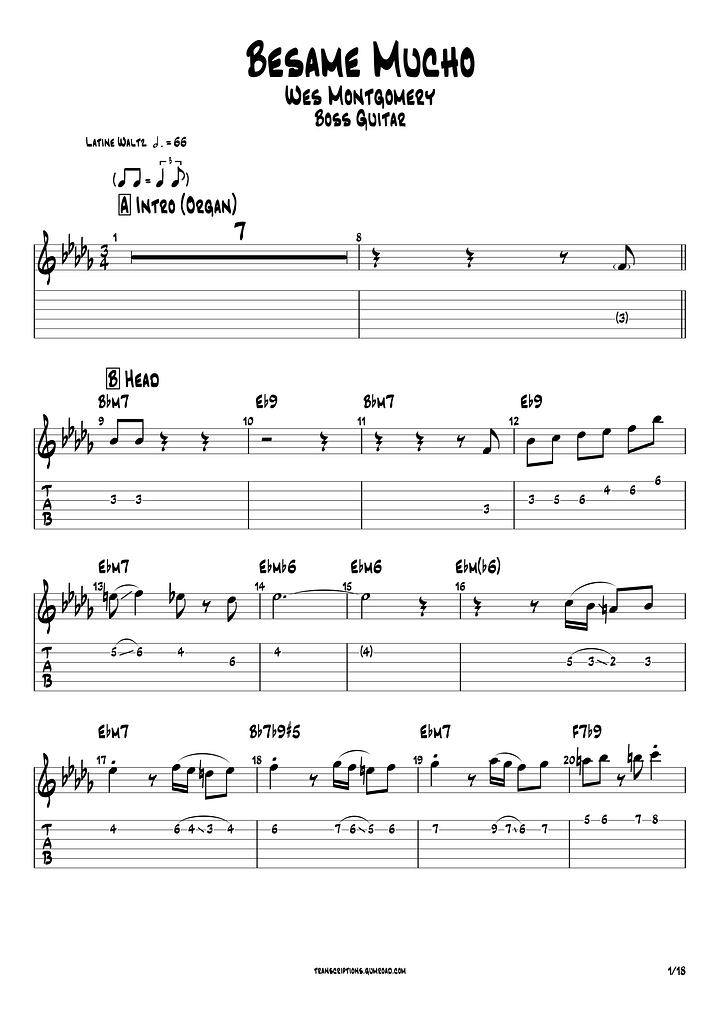 (Transcription GP) Besame mucho - Wes Montgomery product image (2)