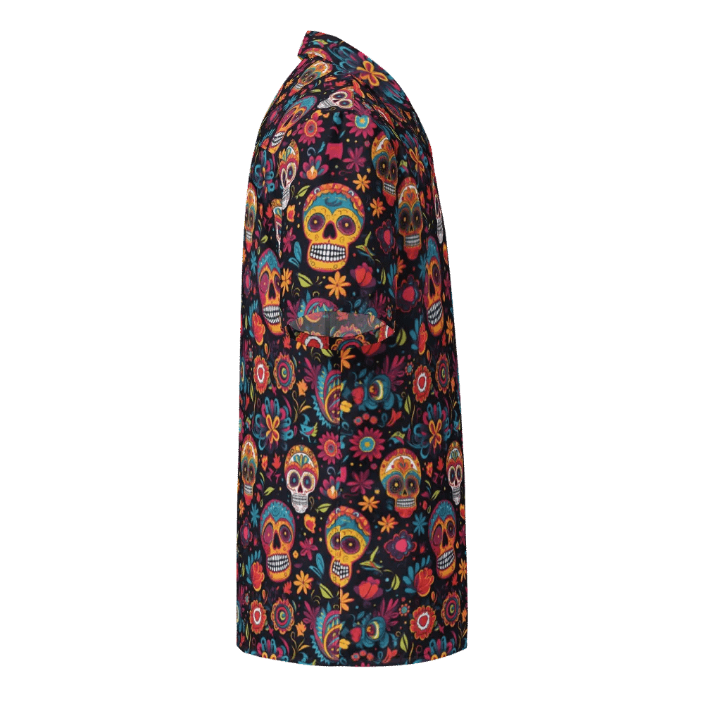Calavera Repeat-Vibrant Mexican Skull and Floral Pattern Hawaiian Shirt product image (4)