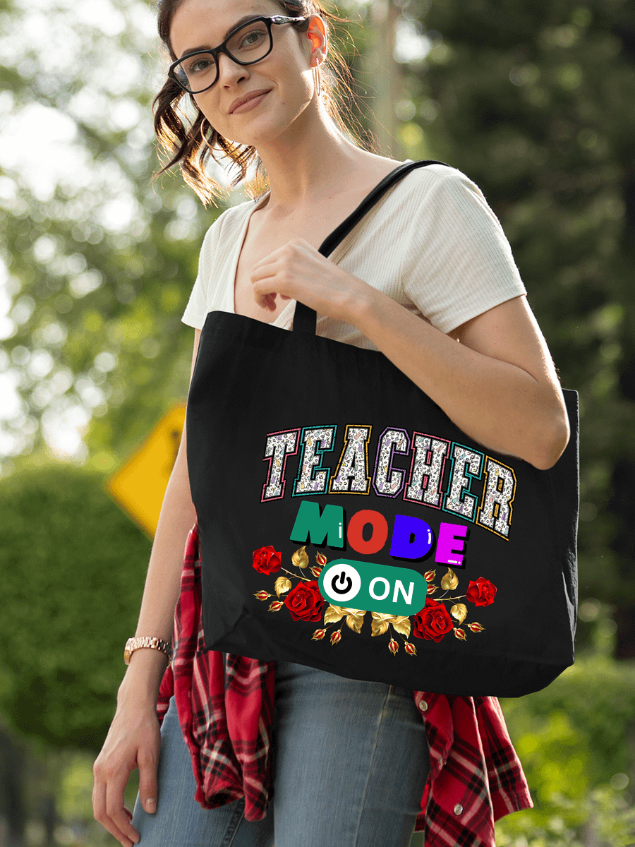 Teacher Mode On, Floral Teachers Eco Tote Bag product image (1)