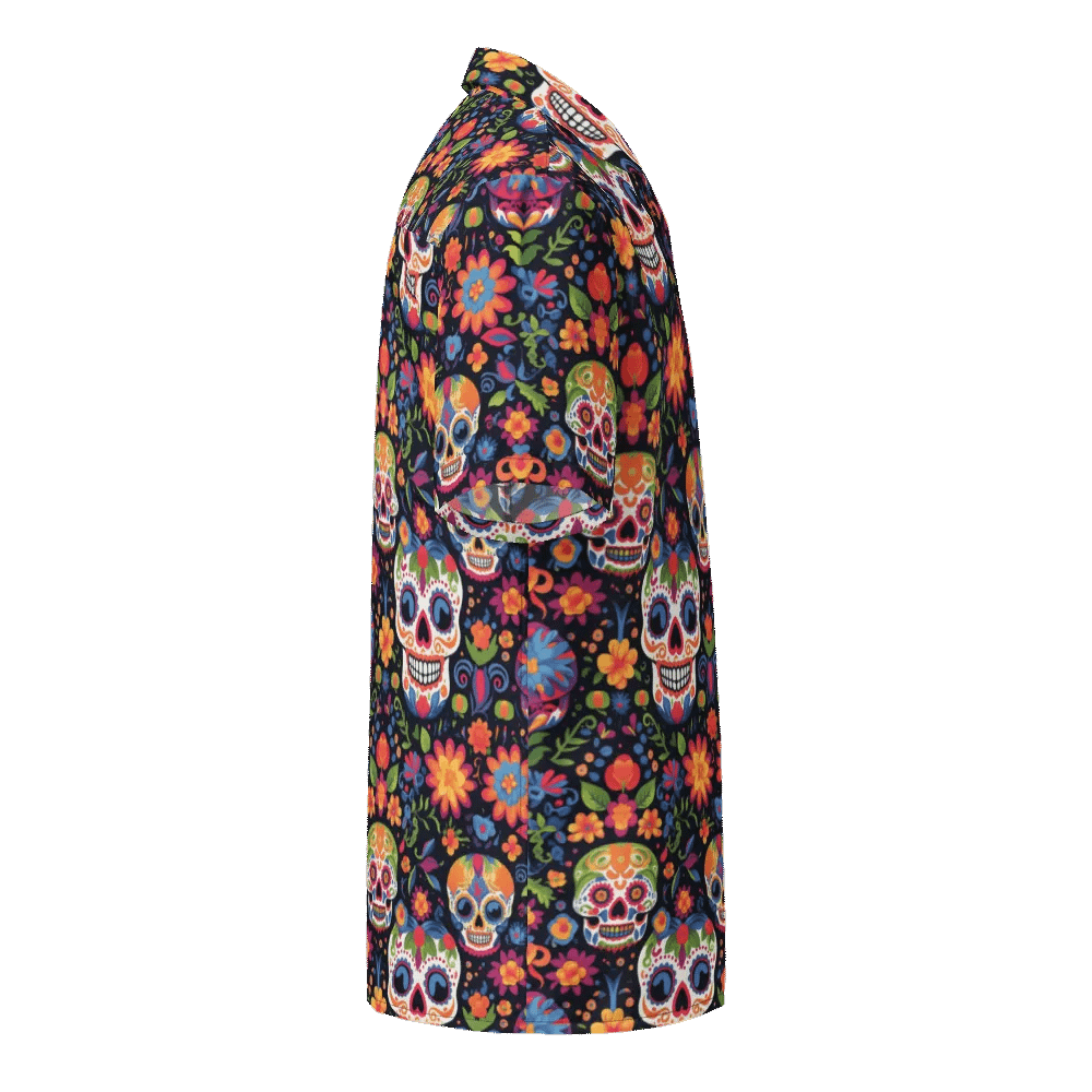 Festive Pattern-Sugar Skull and Flower Celebration Hawaiian Shirt product image (4)