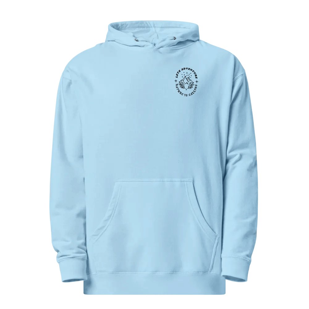 Embroidered and Printed "Lets Adventure, Nature is Calling" Midweight Hoodie product image (1)
