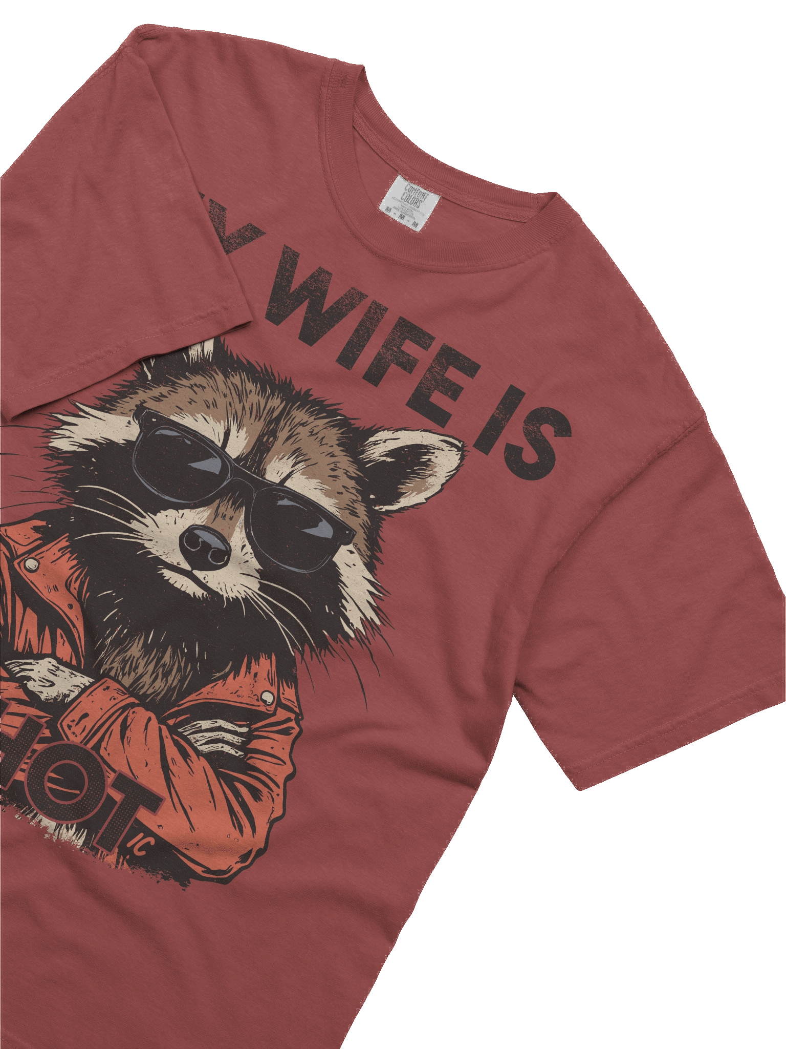 The "My Wife is Hot" Raccoon Heavy Weight T-shirt product image (1)