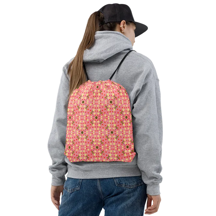 Hearts and Flowers Pink drawstring bag product image (2)