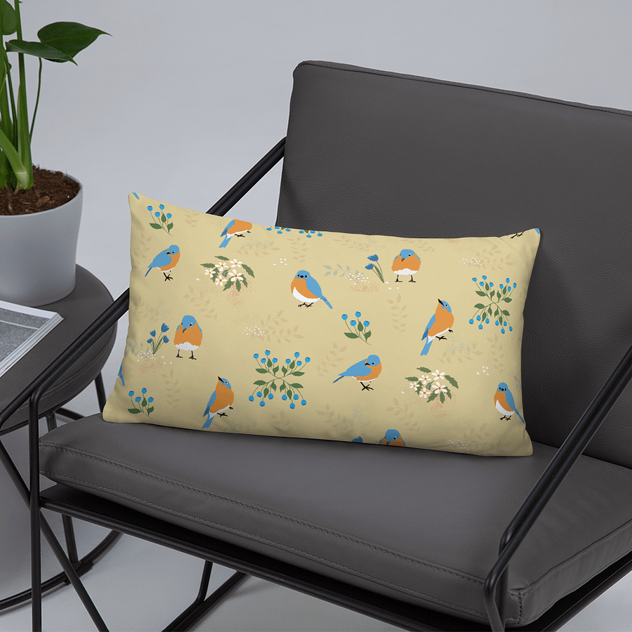 “Best of Both Worlds” Bluebirds & Flowers Pillow in Tan product image (3)