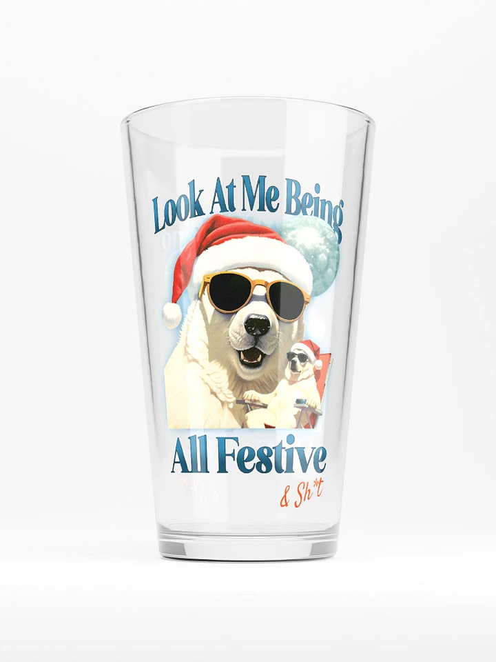 Festive Polar Bear Christmas Shaker Pint Glass - 16oz Premium Glass product image (1)