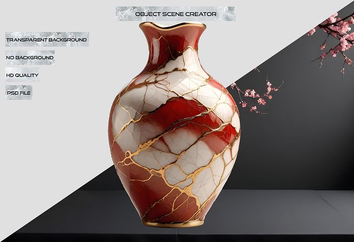 Kintsugi Brilliance – Crimson Harmony Vase PNG product image (2)